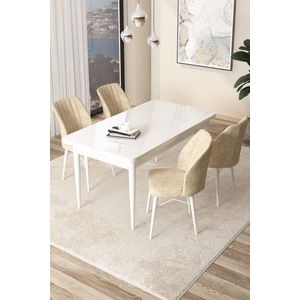 Dining Table & Chairs Set (5 Pieces) Arp - White, Cream vyobraziť