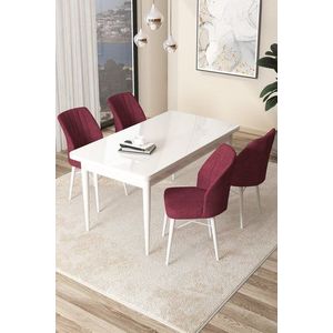 Dining Table & Chairs Set (5 Pieces) Arp - White, Burgundy vyobraziť
