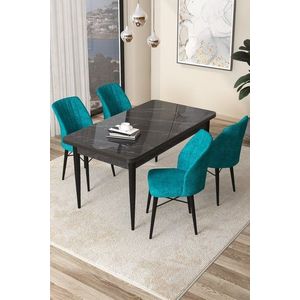 Dining Table & Chairs Set (5 Pieces) Arp - Black Marble, Turquoise vyobraziť