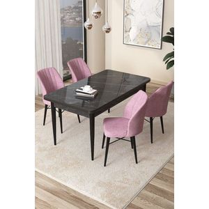 Dining Table & Chairs Set (5 Pieces) Arp - Black Marble, Pink vyobraziť