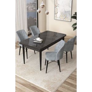 Dining Table & Chairs Set (5 Pieces) Arp - Black Marble, Grey vyobraziť