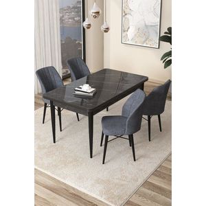 Dining Table & Chairs Set (5 Pieces) Arp - Black Marble, Fume vyobraziť