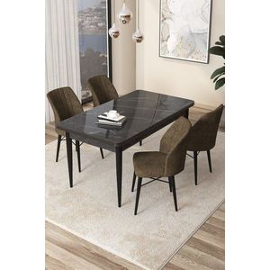 Dining Table & Chairs Set (5 Pieces) Arp - Black Marble, Brown vyobraziť