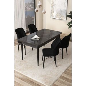 Dining Table & Chairs Set (5 Pieces) Arp - Black Marble, Black vyobraziť