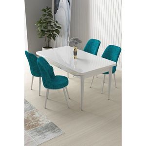 Dining Table & Chairs Set (5 Pieces) Nil - White, Turquoise vyobraziť