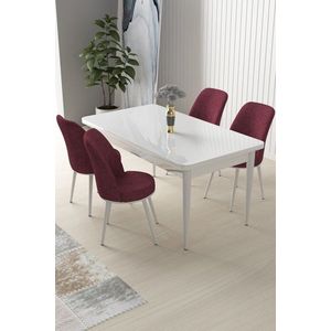 Dining Table & Chairs Set (5 Pieces) Nil - White, Burgundy vyobraziť