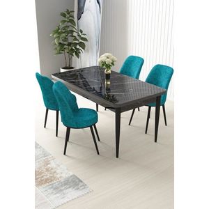Dining Table & Chairs Set (5 Pieces) Nil - Black Marble, Turquoise vyobraziť
