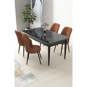 Dining Table & Chairs Set (5 Pieces) Nil - Black Marble, Tile Red vyobraziť