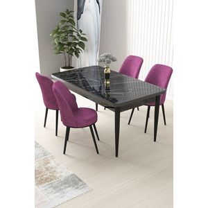 Dining Table & Chairs Set (5 Pieces) Nil - Black Marble, Purple vyobraziť