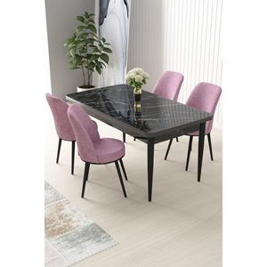 Dining Table & Chairs Set (5 Pieces) Nil - Black Marble, Pink vyobraziť