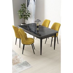 Dining Table & Chairs Set (5 Pieces) Nil - Black Marble, Mustard vyobraziť