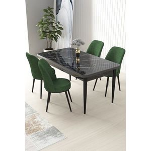 Dining Table & Chairs Set (5 Pieces) Nil - Black Marble, Khaki vyobraziť