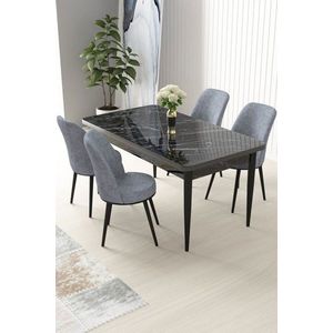 Dining Table & Chairs Set (5 Pieces) Nil - Black Marble, Grey vyobraziť