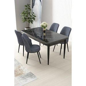 Dining Table & Chairs Set (5 Pieces) Nil - Black Marble, Fume vyobraziť