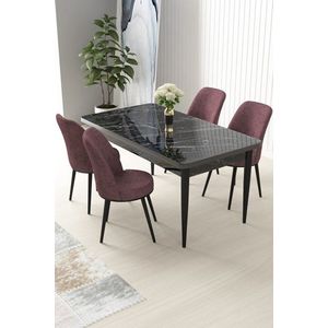 Dining Table & Chairs Set (5 Pieces) Nil - Black Marble, Dusty Rose vyobraziť