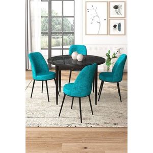 Dining Table & Chairs Set (5 Pieces) Tor - Black Marble, Turquoise vyobraziť