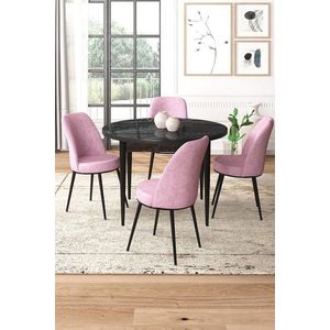 Dining Table & Chairs Set (5 Pieces) Tor - Black Marble, Pink vyobraziť