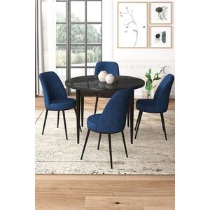 Dining Table & Chairs Set (5 Pieces) Tor - Black Marble, Navy Blue vyobraziť