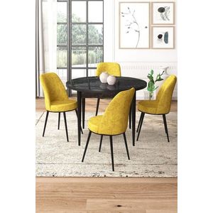 Dining Table & Chairs Set (5 Pieces) Tor - Black Marble, Mustard vyobraziť