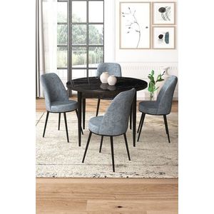 Dining Table & Chairs Set (5 Pieces) Tor - Black Marble, Grey vyobraziť