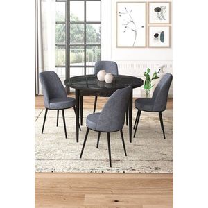Dining Table & Chairs Set (5 Pieces) Tor - Black Marble, Fume vyobraziť