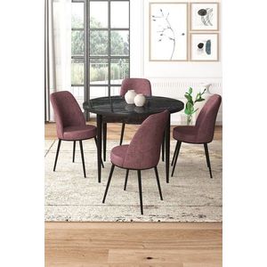 Dining Table & Chairs Set (5 Pieces) Tor - Black Marble, Dusty Rose vyobraziť