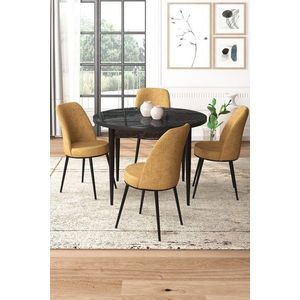 Dining Table & Chairs Set (5 Pieces) Tor - Black Marble, Cappuccino vyobraziť
