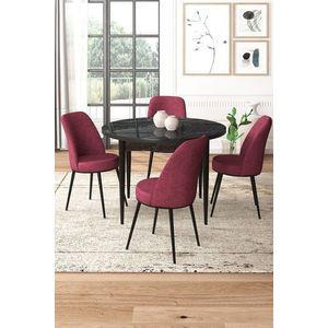 Dining Table & Chairs Set (5 Pieces) Tor - Black Marble, Burgundy vyobraziť