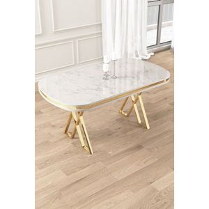 Jedálenský stôl Zae - White Marble, Gold vyobraziť