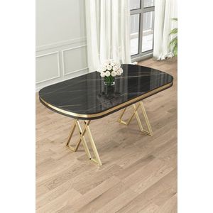 Jedálenský stôl Zae - Black Marble, Gold vyobraziť