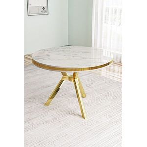 Jedálenský stôl Mos - White Marble, Gold vyobraziť
