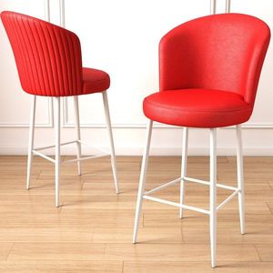 Bar Stool Set (2 Pieces) Uras - Red, White vyobraziť