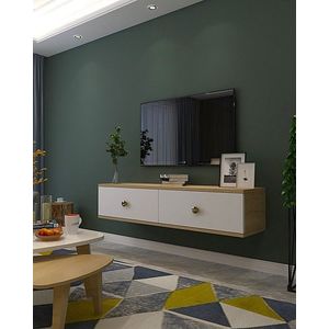 TV stolík Zuzu 120 - Sapphire Oak, White, Gold vyobraziť