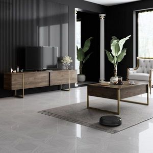 Living Room Furniture Set Luxe Set - Walnut, Gold vyobraziť