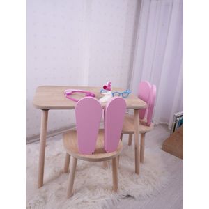 Kid's Table Set Bunny Two Chair Set - Pink, Brown vyobraziť