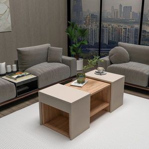 Súprava konferenčných stolíkov Sartos - Atlantic Pine, Beige vyobraziť