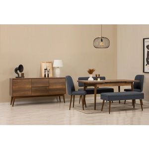 Set s rozkladacím stolom, stoličkami a konzolou (6 kusov) Vina Bench 04 1048 - Walnut, Dark Blue vyobraziť