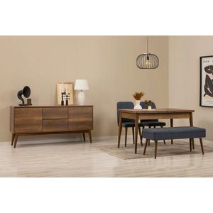 Set s rozkladacím stolom, stoličkami a konzolou (5 kusov) Vina 02 1048 - Walnut, Dark Blue vyobraziť