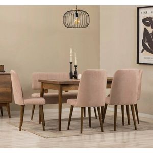 Jedálenský set s rozkladacím stolom a stoličkami (6 kusov) Vina - Walnut, Stone vyobraziť