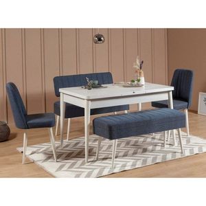 Jedálenský set s rozkladacím stolom a stoličkami (5 kusov) Vina 1048 - 4 - White, Dark Blue vyobraziť