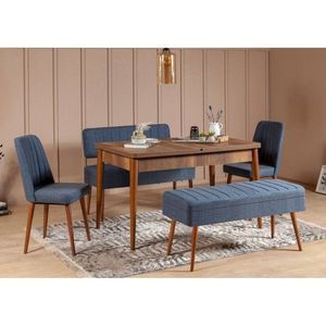 Jedálenský set s rozkladacím stolom a stoličkami (5 kusov) Vina 1048 - 4 - Walnut, Dark Blue vyobraziť