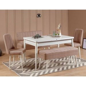 Jedálenský set s rozkladacím stolom a stoličkami (5 kusov) Vina 0900 - 4 - White, Stone vyobraziť