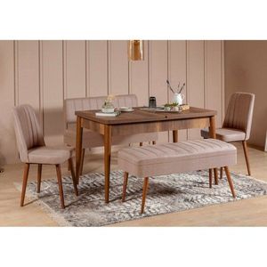 Jedálenský set s rozkladacím stolom a stoličkami (5 kusov) Vina 0900 - 4 - Walnut, Stone vyobraziť