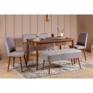 Jedálenský set s rozkladacím stolom a stoličkami (5 kusov) Vina 0701 - 4 - Walnut, Grey vyobraziť