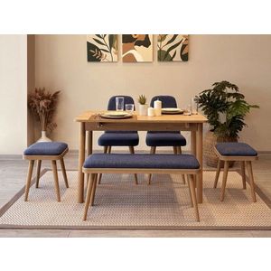 Jedálenský set s rozkladacím stolom a stoličkami (6 kusov) Vina Mini 03 1048 - Oak, Dark Blue vyobraziť