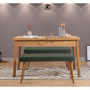 Jedálenský set s rozkladacím stolom a lavicou (3 kusy) Santiago 1070 - Atlantic Pine, Green vyobraziť