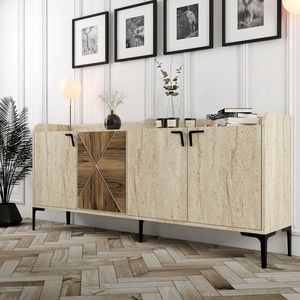Konzolový stolík Venedik - Walnut, Travertine vyobraziť