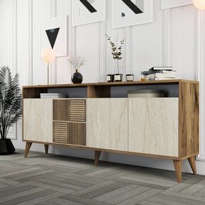 Konzolový stolík / Komoda Milan - Walnut, Travertine vyobraziť