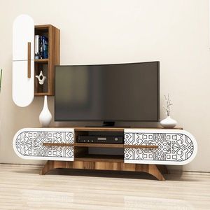 TV skrinka / Obývacia stena Defne - Walnut, White vyobraziť