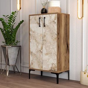 Skrinka na topánky / Botník Prag - Walnut, White Marble vyobraziť